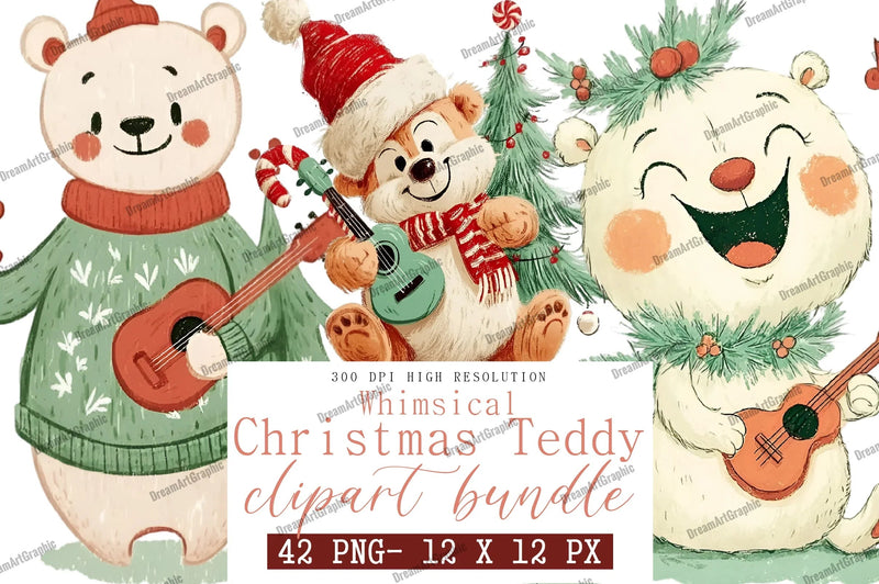 Whimsical Christmas Teddy Clipart Bundle - CraftNest - Digital Crafting and Art