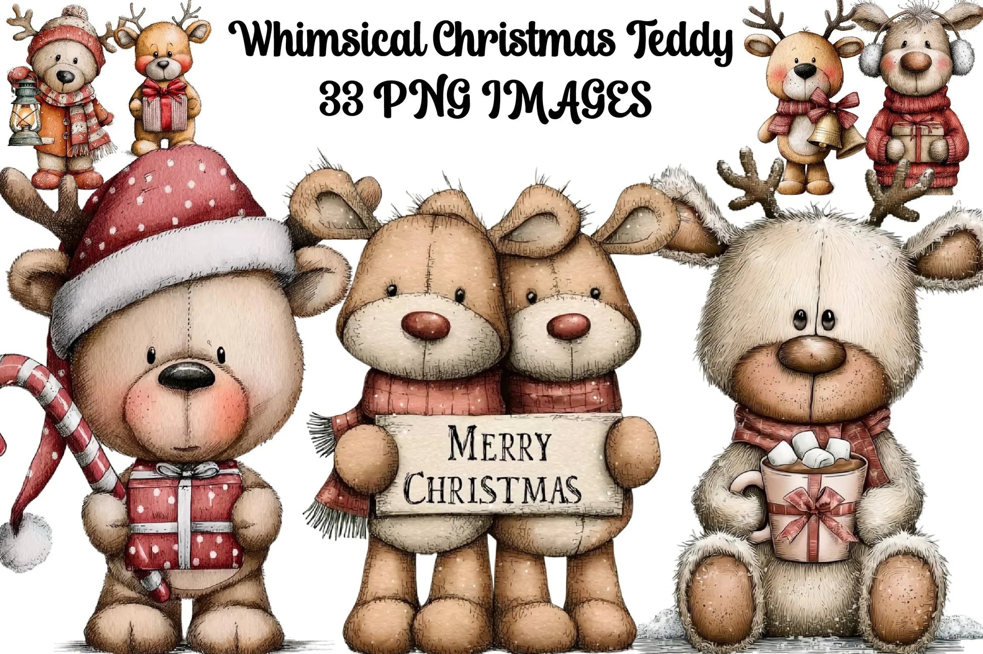 Whimsical Christmas Teddy Clipart Bundle - CraftNest - Digital Crafting and Art