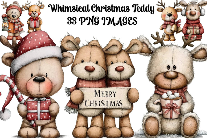 Whimsical Christmas Teddy Clipart Bundle - CraftNest - Digital Crafting and Art