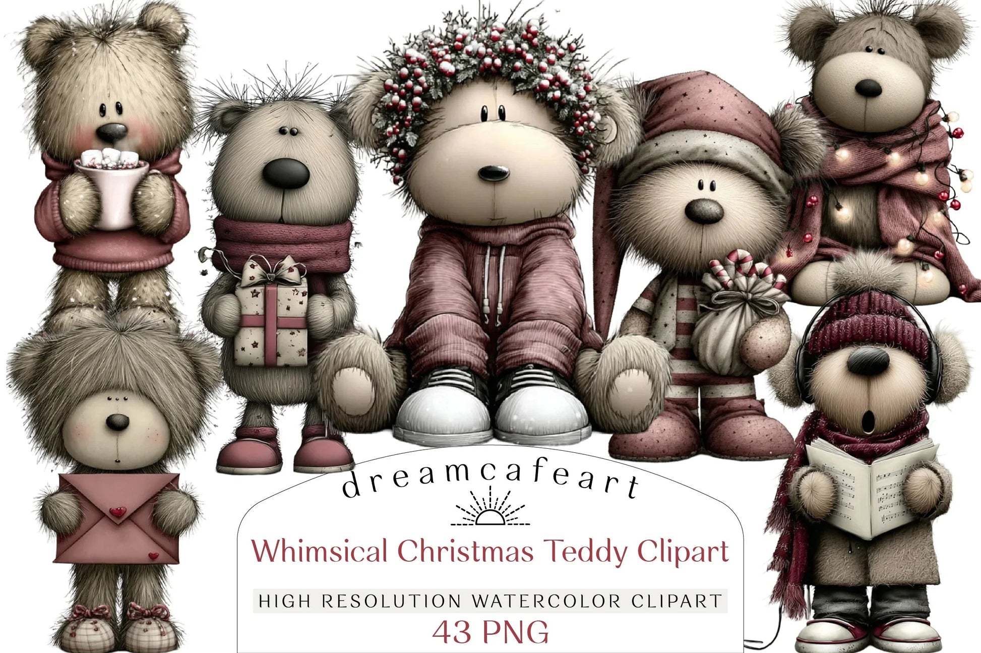 Whimsical Christmas Teddy Clipart Bundle - CraftNest - Digital Crafting and Art