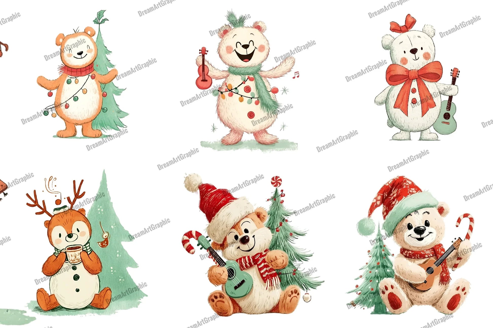 Whimsical Christmas Teddy Clipart Bundle - CraftNest - Digital Crafting and Art
