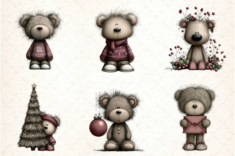 Whimsical Christmas Teddy Clipart Bundle - CraftNest - Digital Crafting and Art