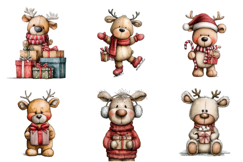 Whimsical Christmas Teddy Clipart Bundle - CraftNest - Digital Crafting and Art