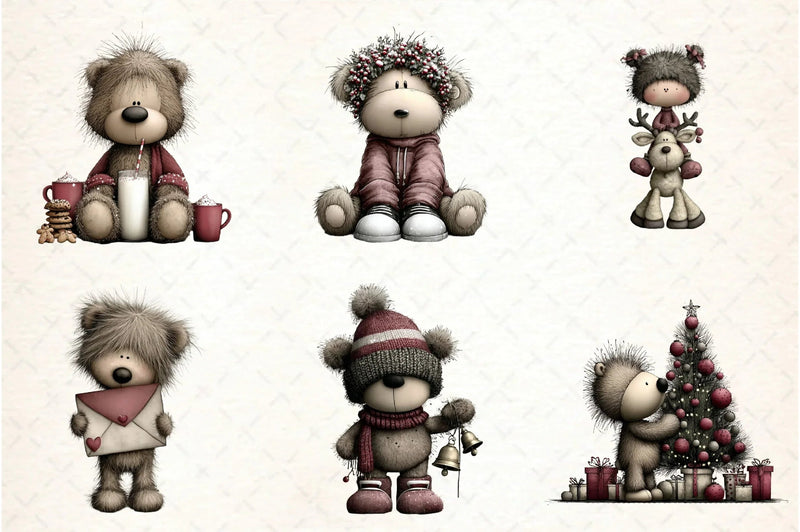 Whimsical Christmas Teddy Clipart Bundle - CraftNest - Digital Crafting and Art