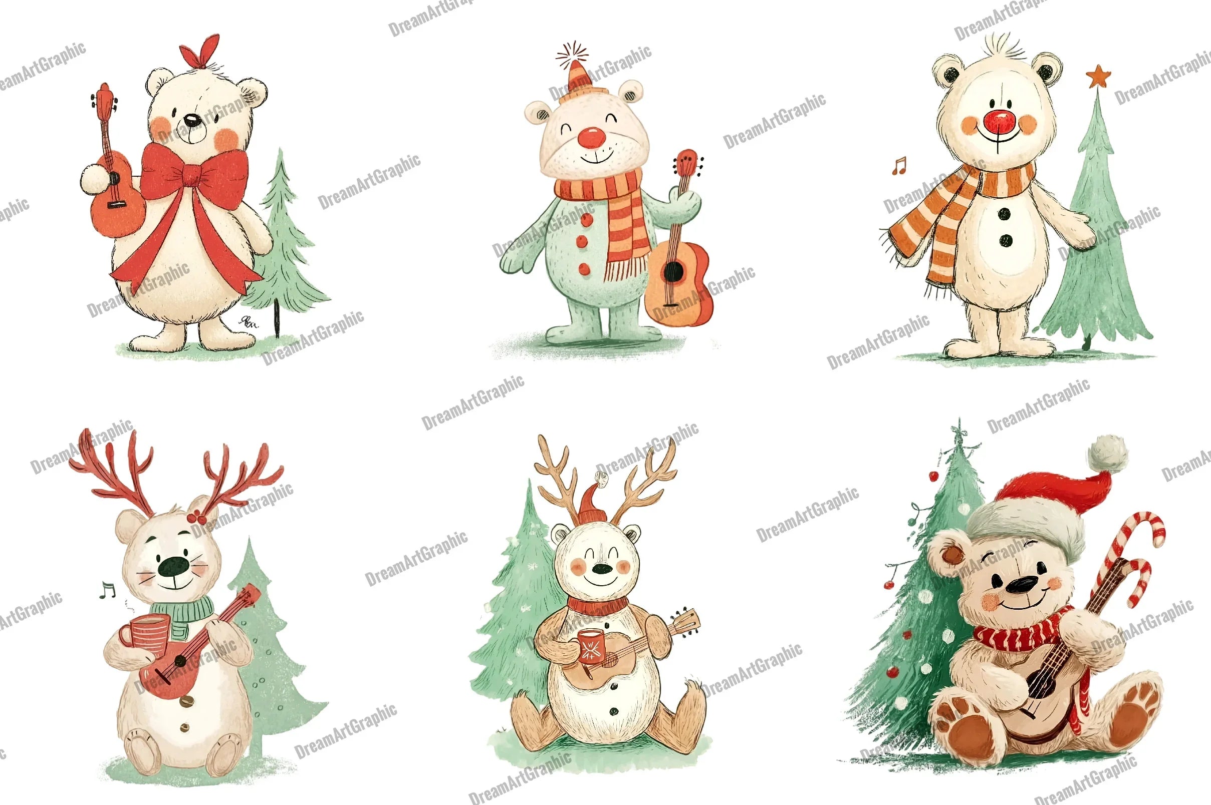Whimsical Christmas Teddy Clipart Bundle - CraftNest - Digital Crafting and Art