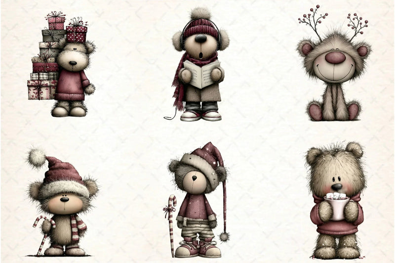 Whimsical Christmas Teddy Clipart Bundle - CraftNest - Digital Crafting and Art