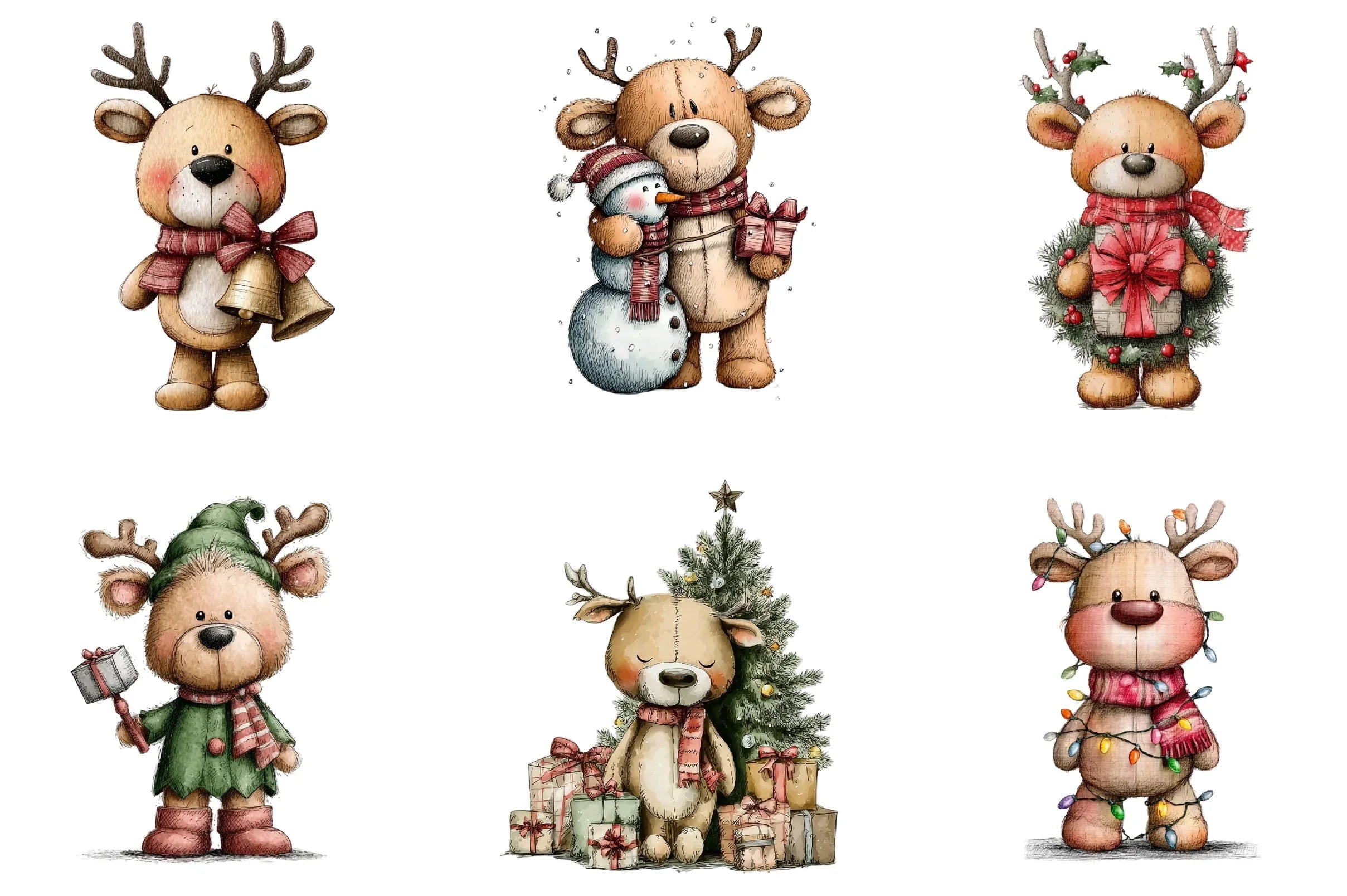 Whimsical Christmas Teddy Clipart Bundle - CraftNest - Digital Crafting and Art