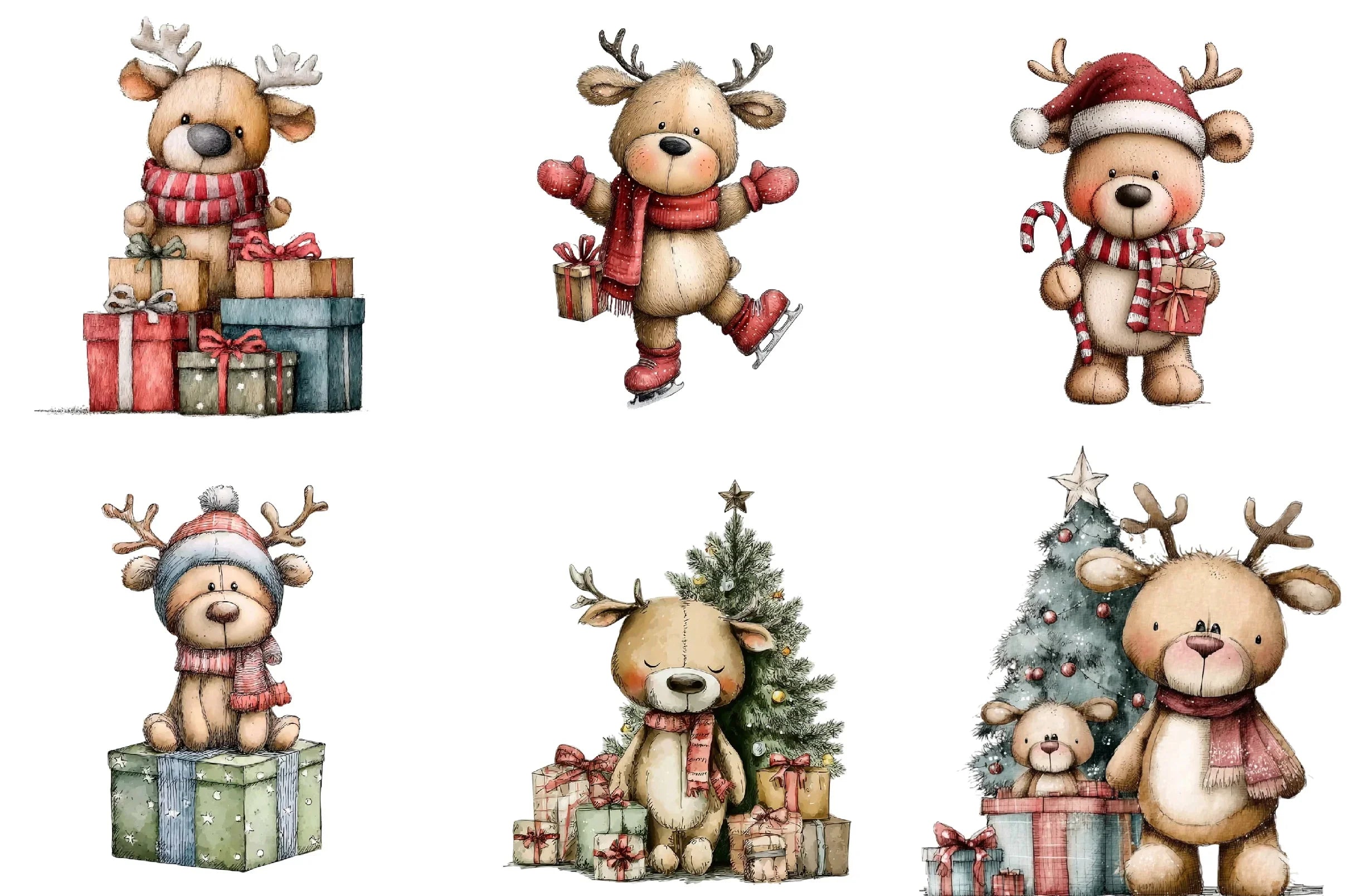 Whimsical Christmas Teddy Clipart Bundle - CraftNest - Digital Crafting and Art