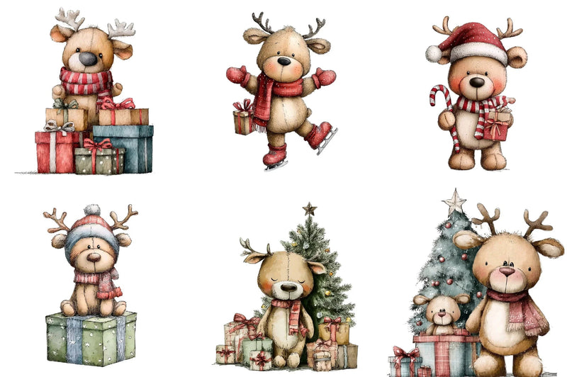 Whimsical Christmas Teddy Clipart Bundle - CraftNest - Digital Crafting and Art