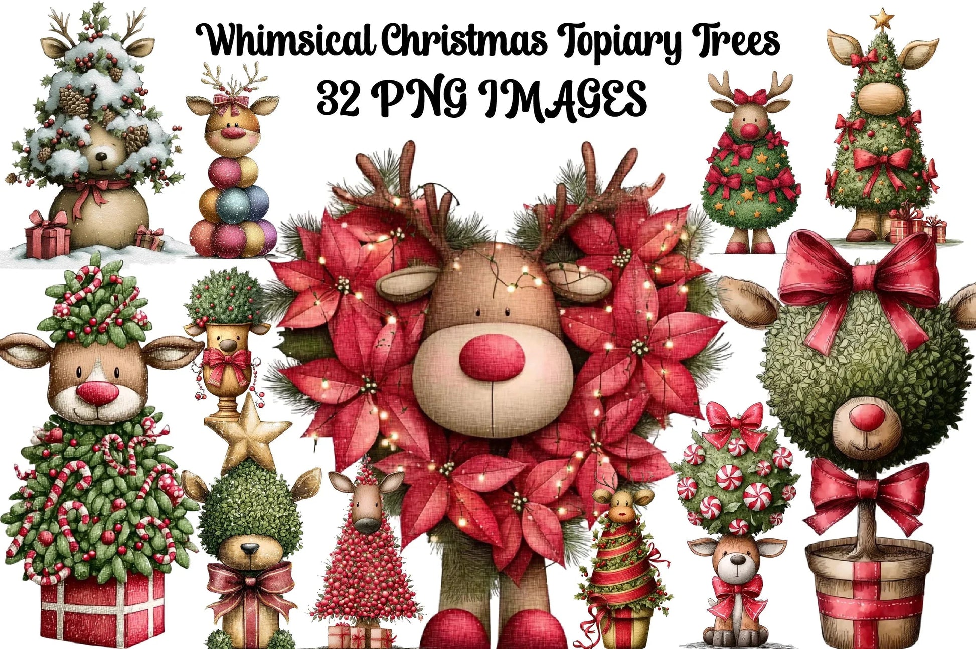 Whimsical Christmas Topiary Trees Clipart Bundle - CraftNest - Digital Crafting and Art