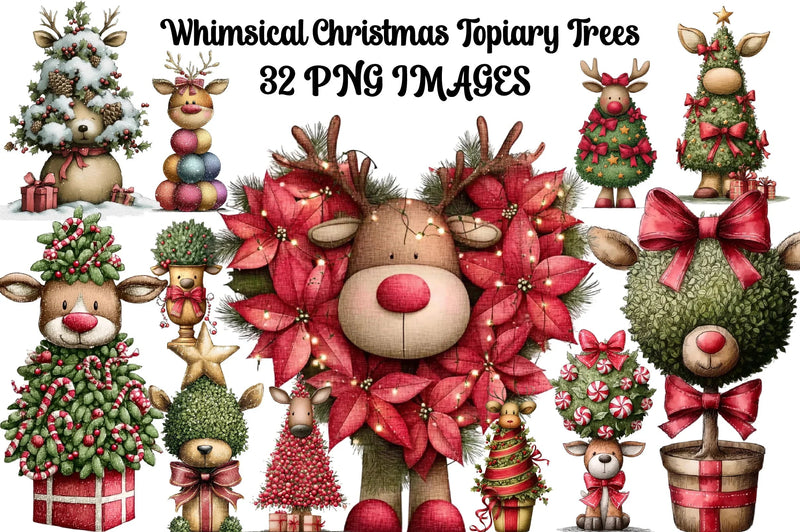 Whimsical Christmas Topiary Trees Clipart Bundle - CraftNest - Digital Crafting and Art