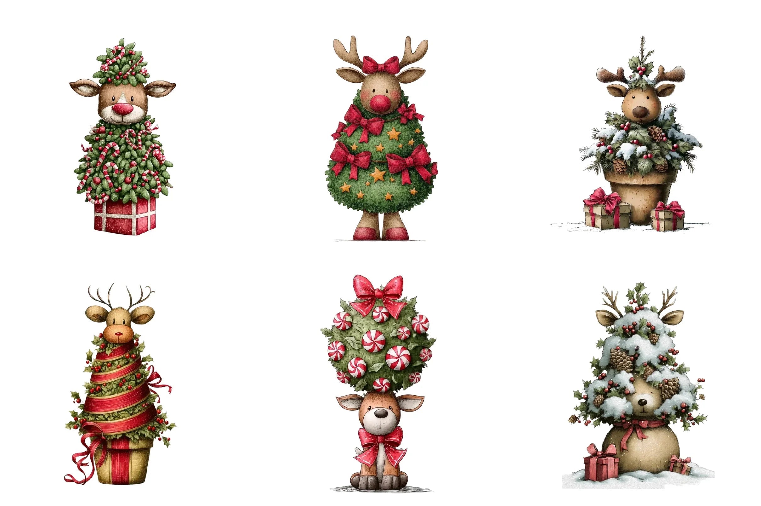 Whimsical Christmas Topiary Trees Clipart Bundle - CraftNest - Digital Crafting and Art