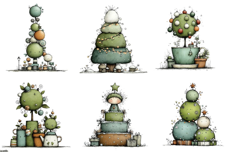 Whimsical Christmas Topiary Trees Clipart Bundle - CraftNest - Digital Crafting and Art
