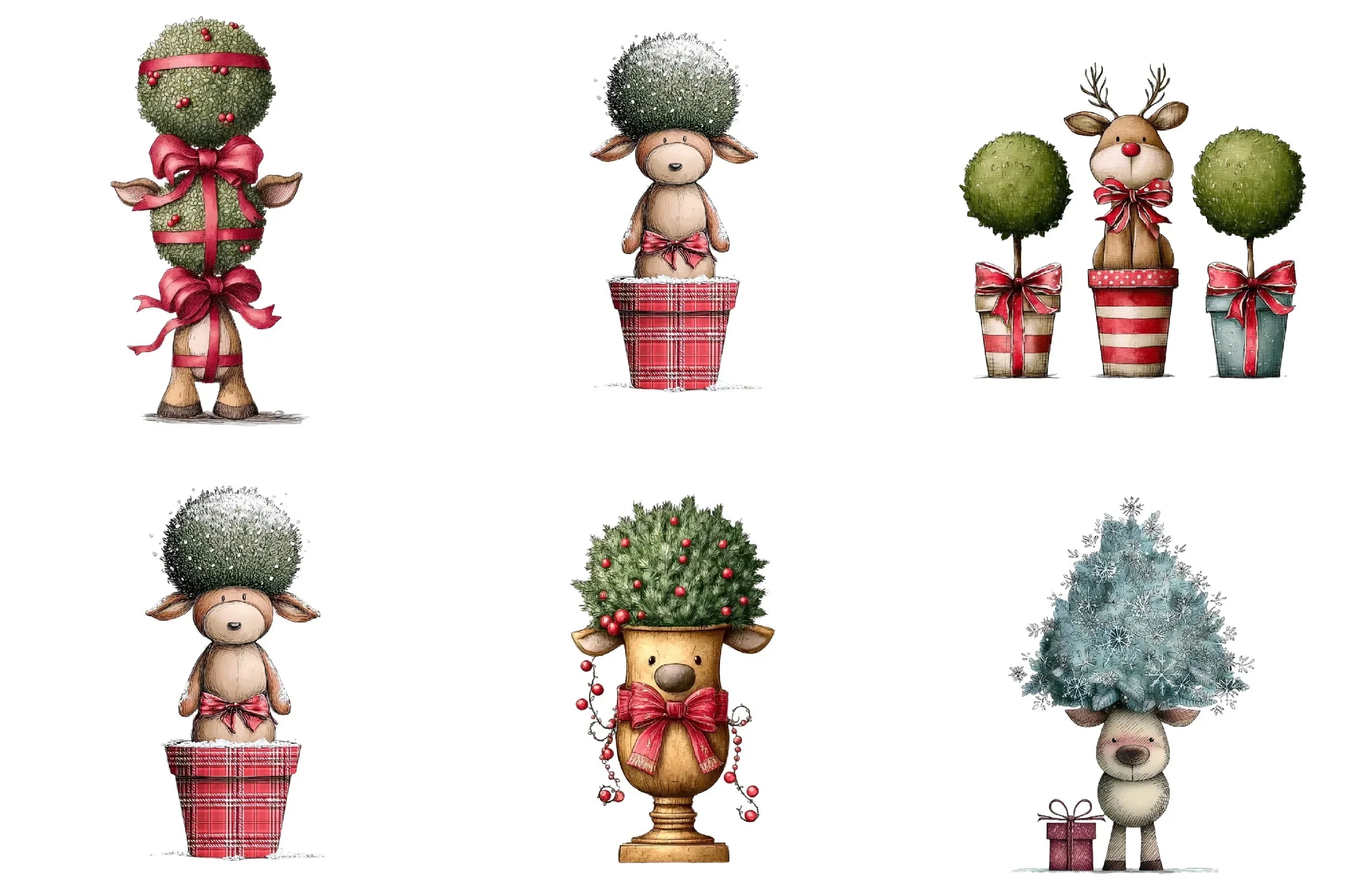 Whimsical Christmas Topiary Trees Clipart Bundle - CraftNest - Digital Crafting and Art