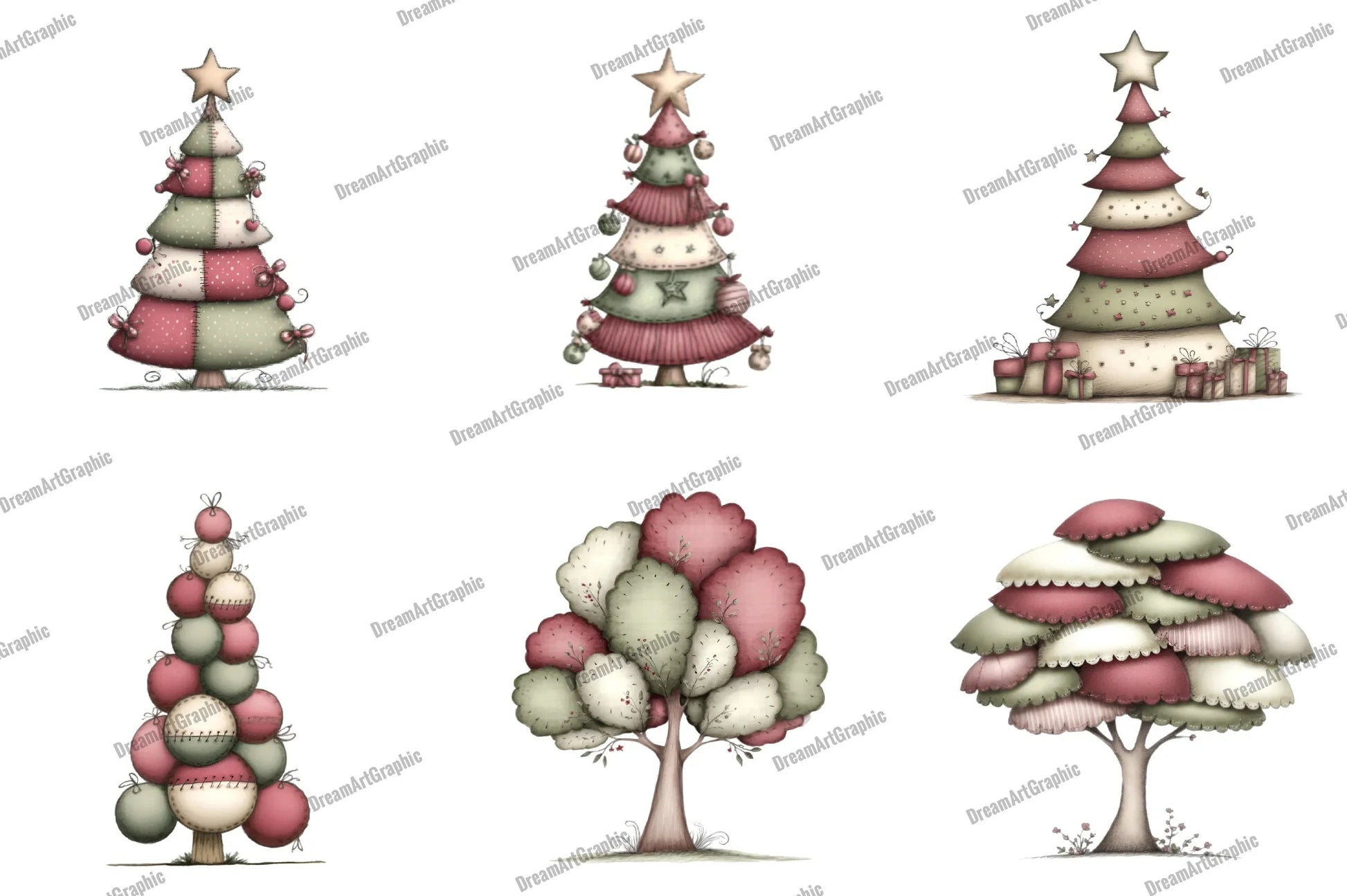 Whimsical Christmas Tree Clipart Bundle - CraftNest - Digital Crafting and Art