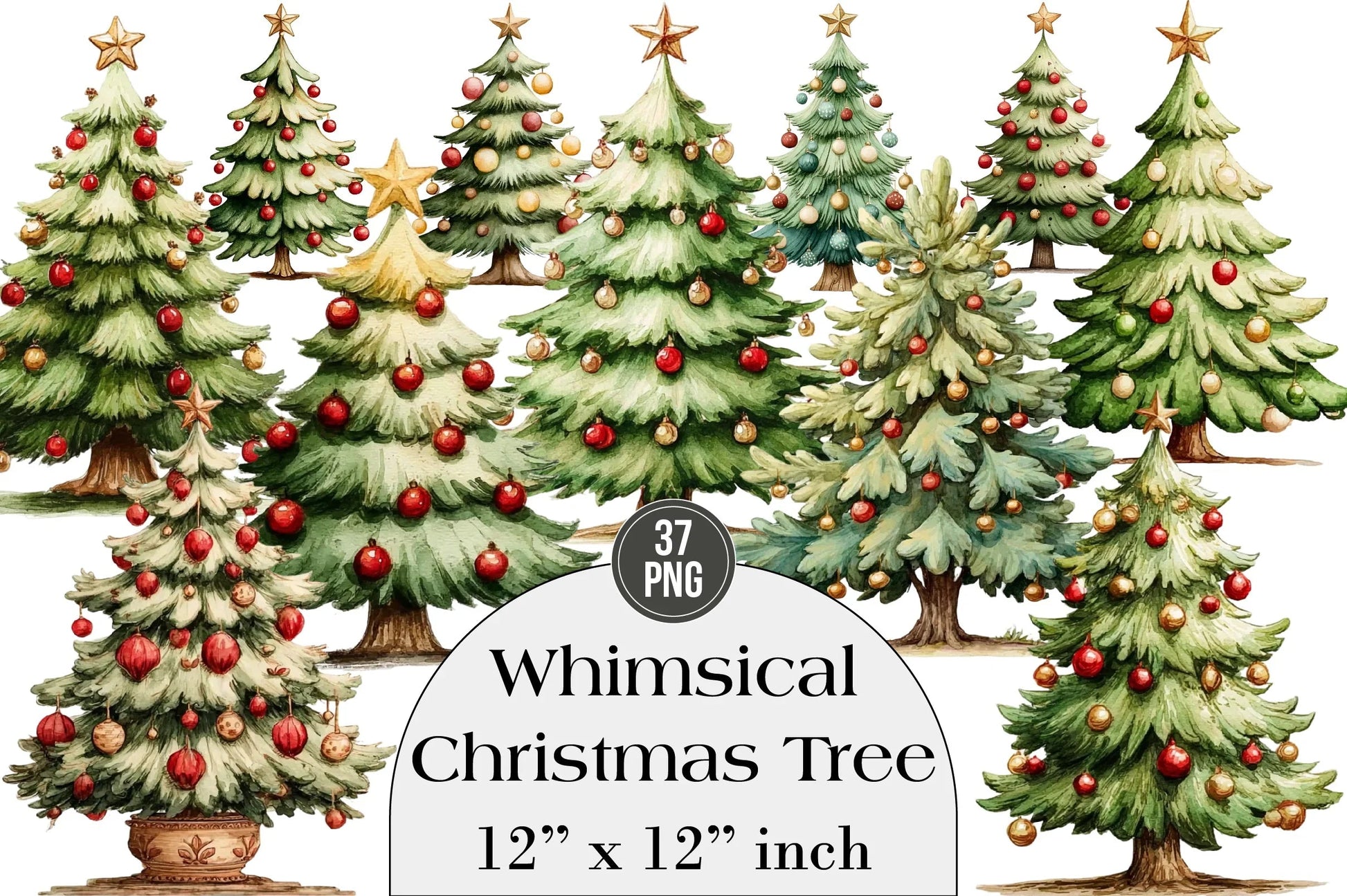 Whimsical Christmas Tree Clipart Bundle - CraftNest - Digital Crafting and Art