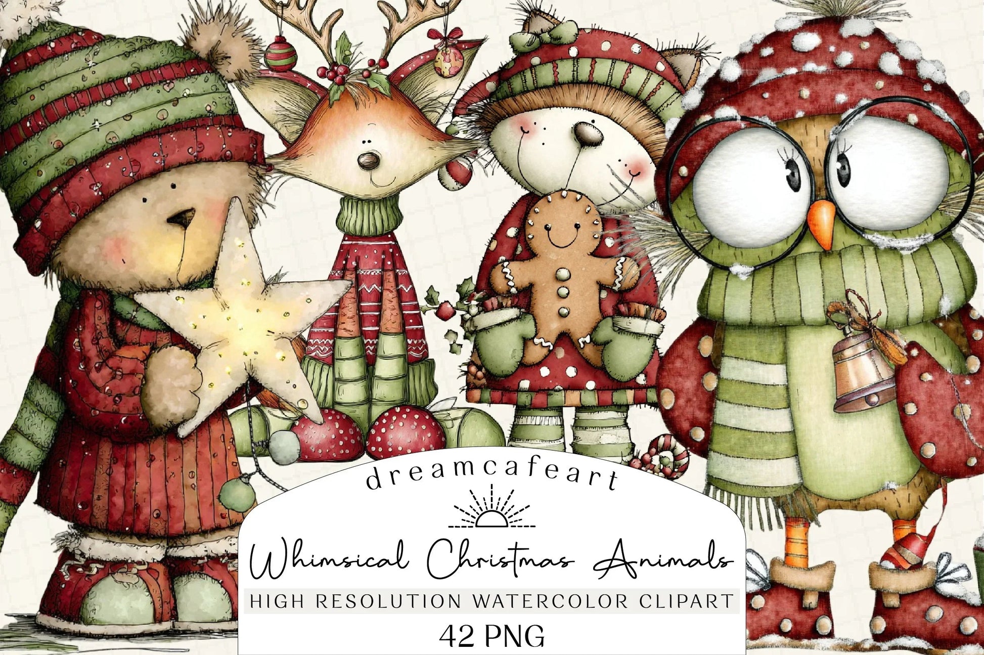 Whimsical Christmas Woodland Animals Clipart Bundle - CraftNest - Digital Crafting and Art