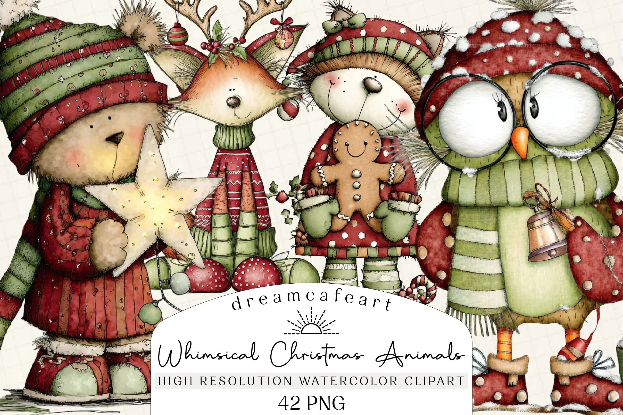 Whimsical Christmas Woodland Animals Clipart Bundle - CraftNest - Digital Crafting and Art