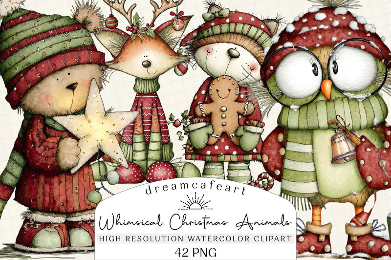 Whimsical Christmas Woodland Animals Clipart Bundle - CraftNest - Digital Crafting and Art