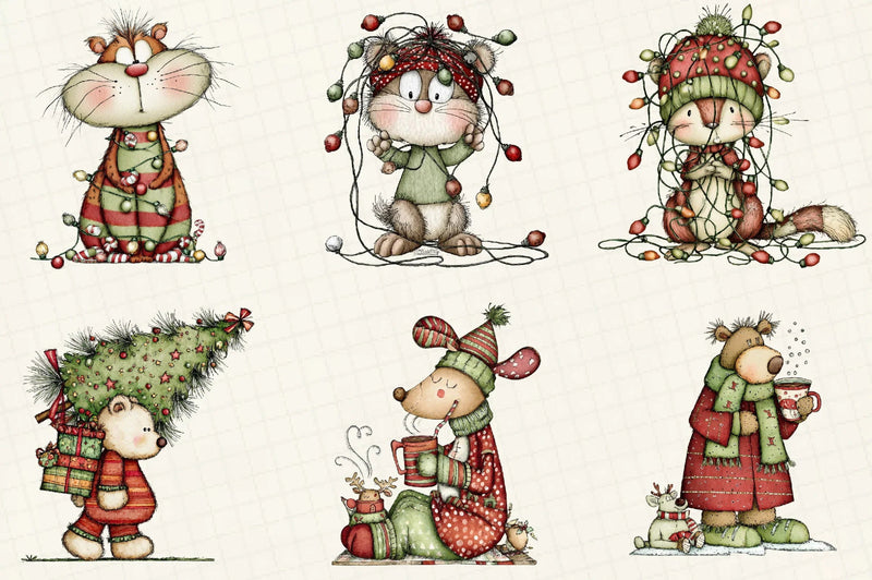 Whimsical Christmas Woodland Animals Clipart Bundle - CraftNest - Digital Crafting and Art
