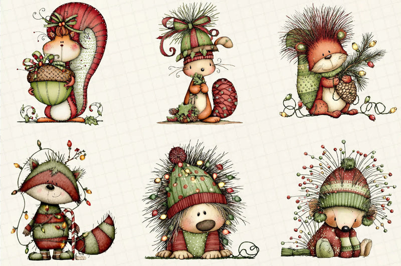 Whimsical Christmas Woodland Animals Clipart Bundle - CraftNest - Digital Crafting and Art