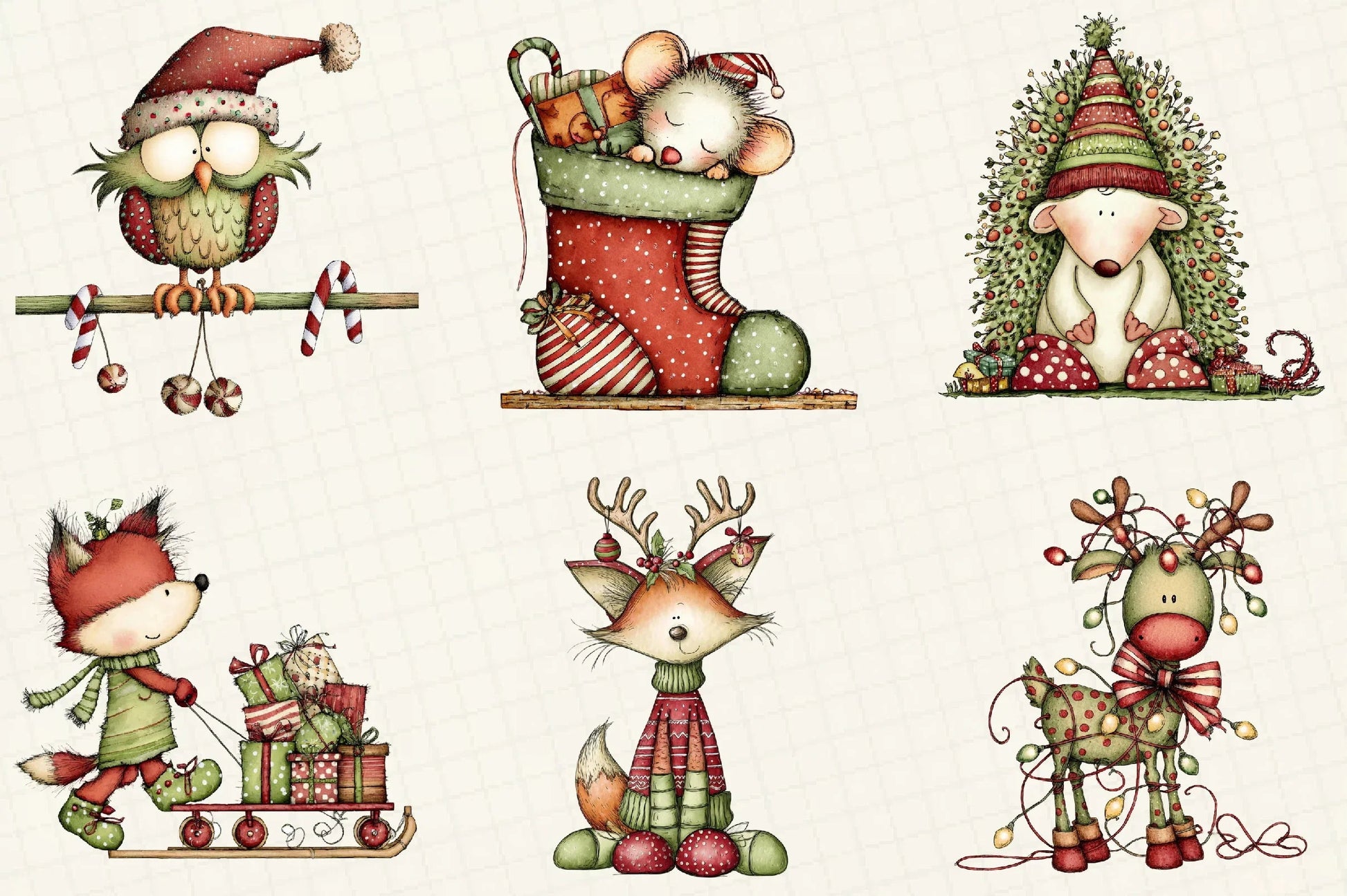 Whimsical Christmas Woodland Animals Clipart Bundle - CraftNest - Digital Crafting and Art