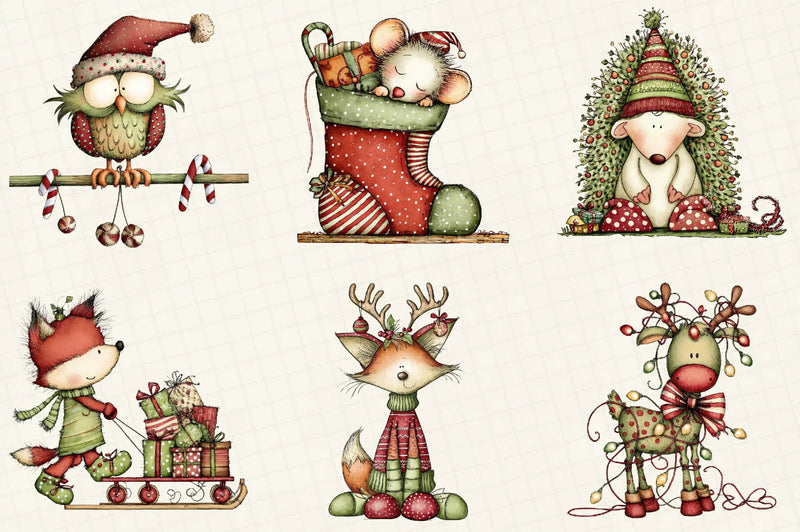 Whimsical Christmas Woodland Animals Clipart Bundle - CraftNest - Digital Crafting and Art
