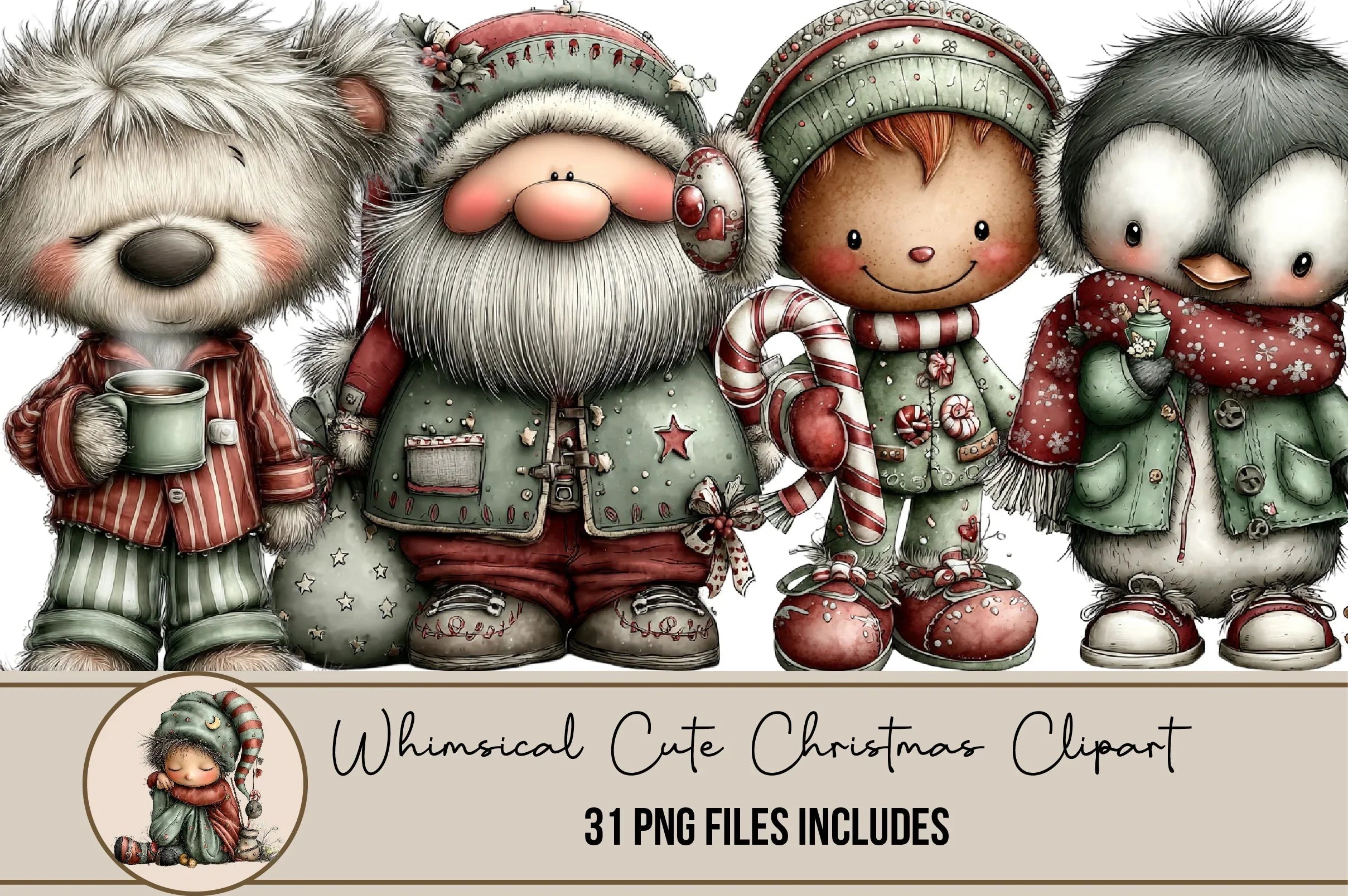 Whimsical Cute Christmas Clipart Bundle - CraftNest - Digital Crafting and Art