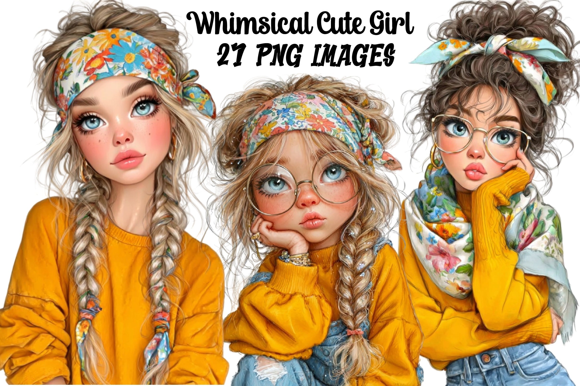 Whimsical Cute Girl Clipart Bundle