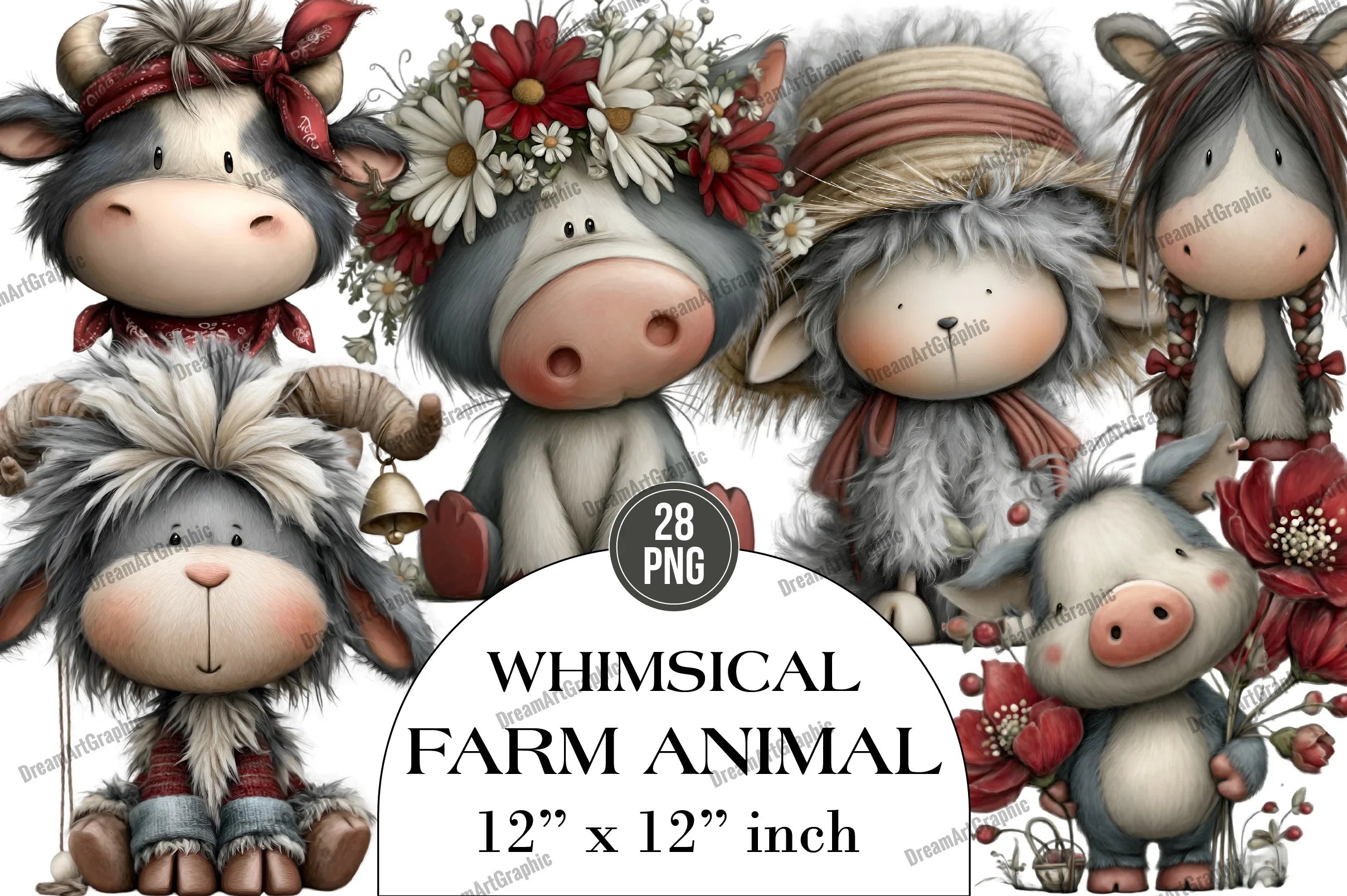 Whimsical Farm Animal Clipart Bundle - CraftNest - Digital Crafting and Art