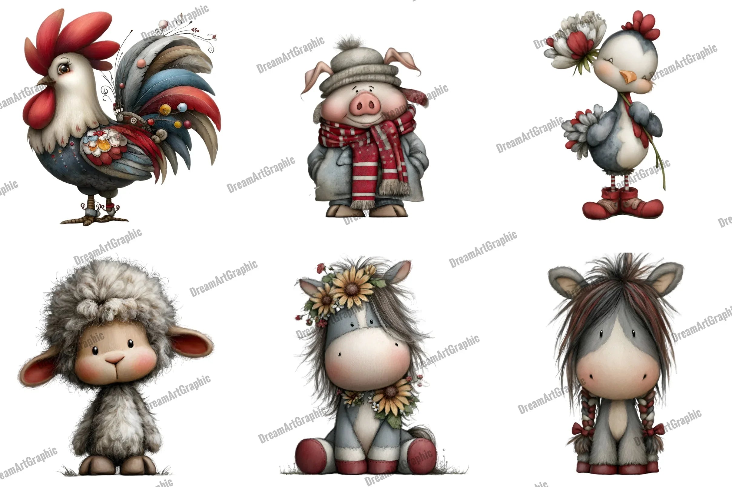 Whimsical Farm Animal Clipart Bundle - CraftNest - Digital Crafting and Art