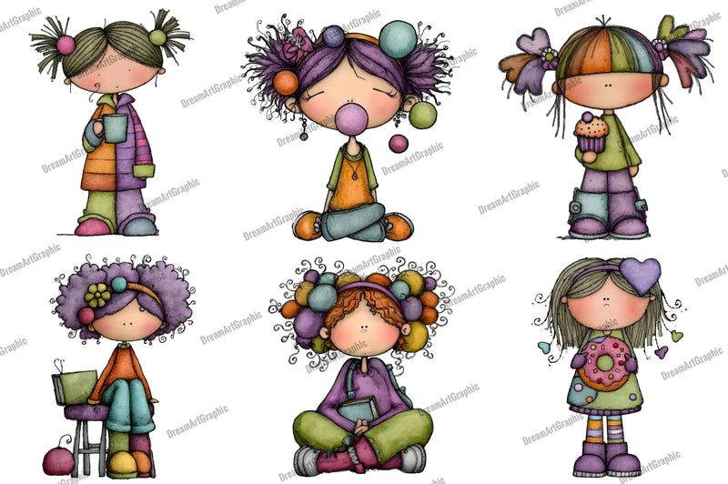 Whimsical Funny Quirky Girl Clipart Bundle - CraftNest - Digital Crafting and Art