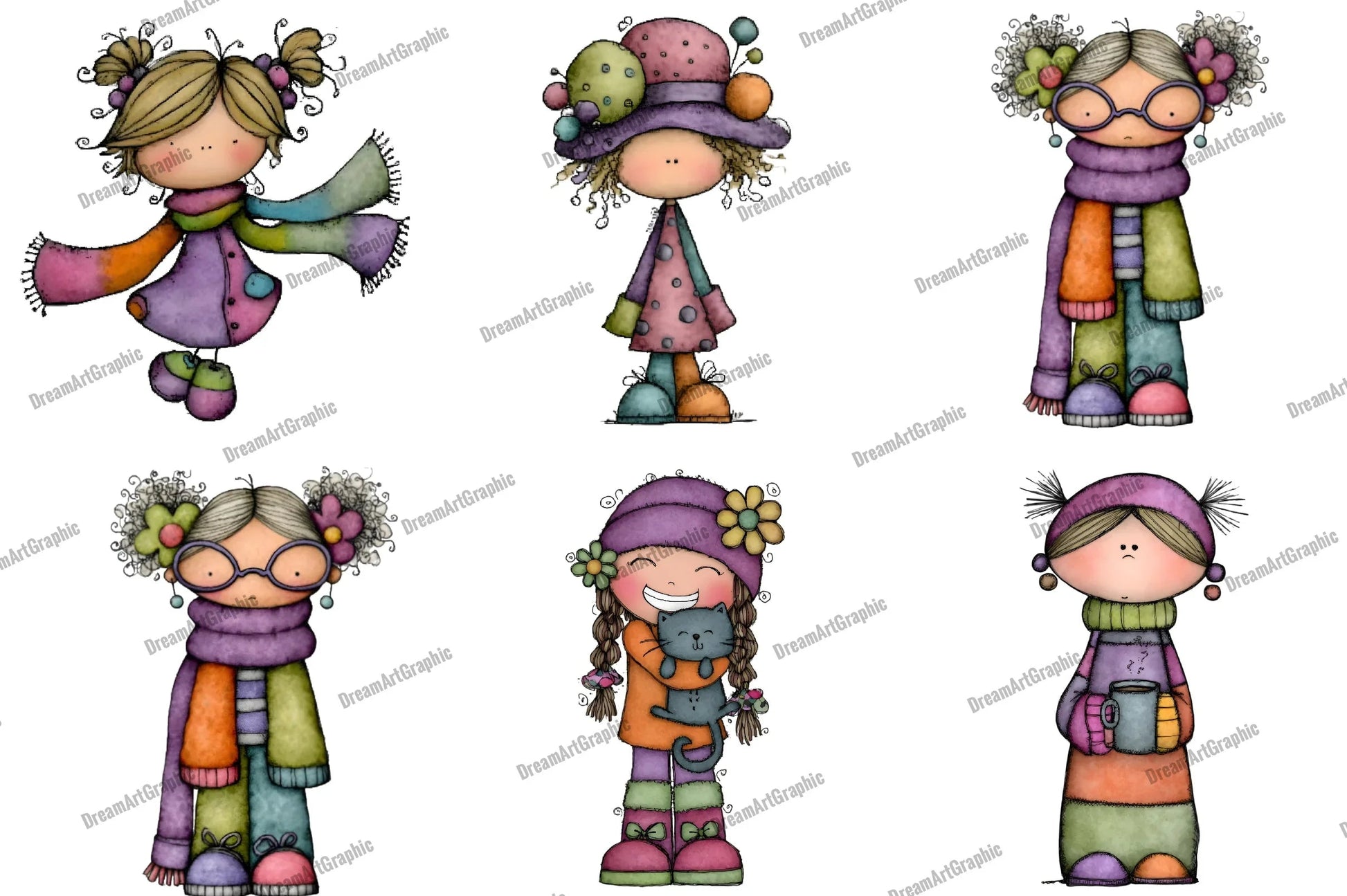 Whimsical Funny Quirky Girl Clipart Bundle - CraftNest - Digital Crafting and Art