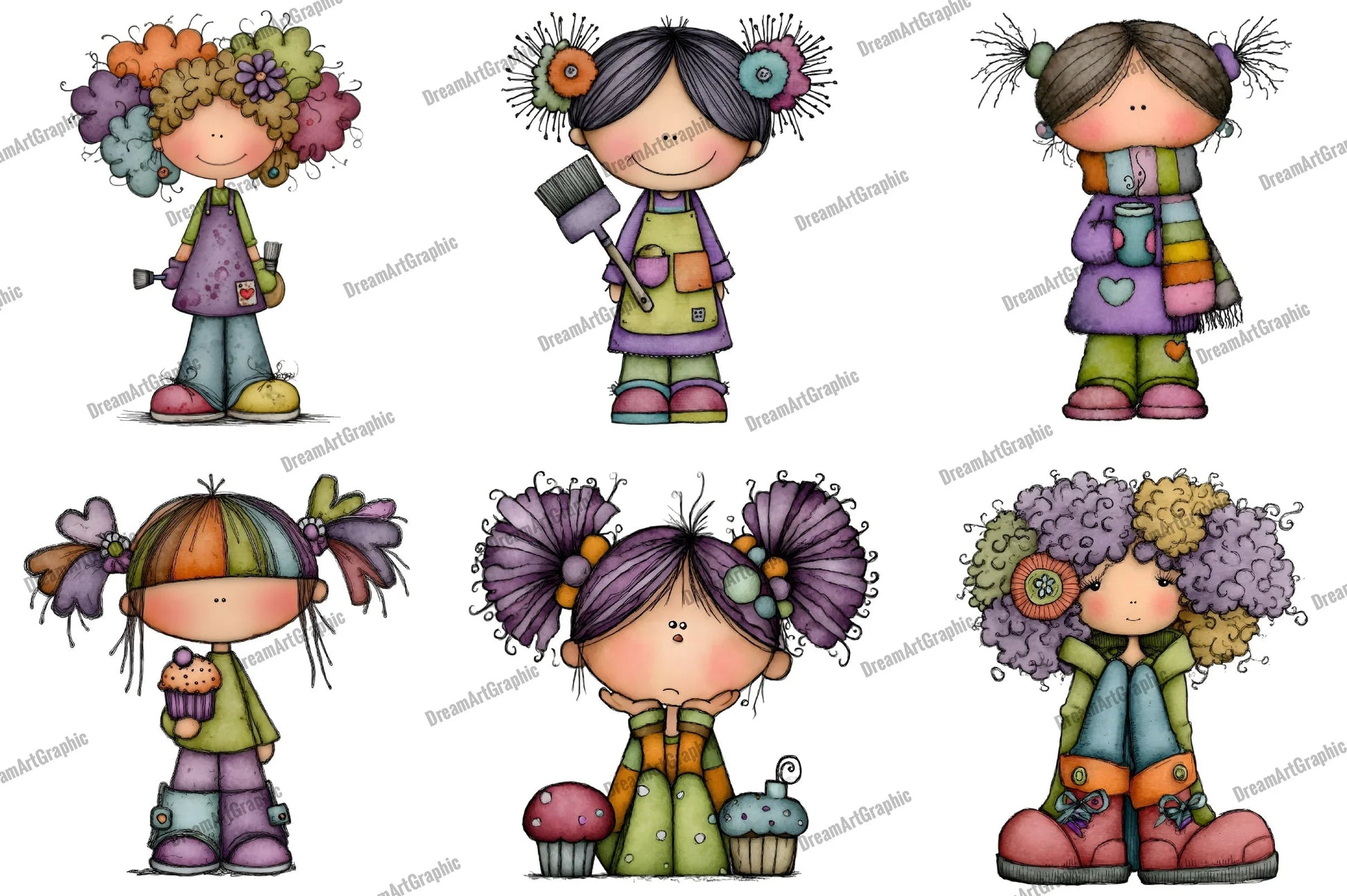 Whimsical Funny Quirky Girl Clipart Bundle - CraftNest - Digital Crafting and Art