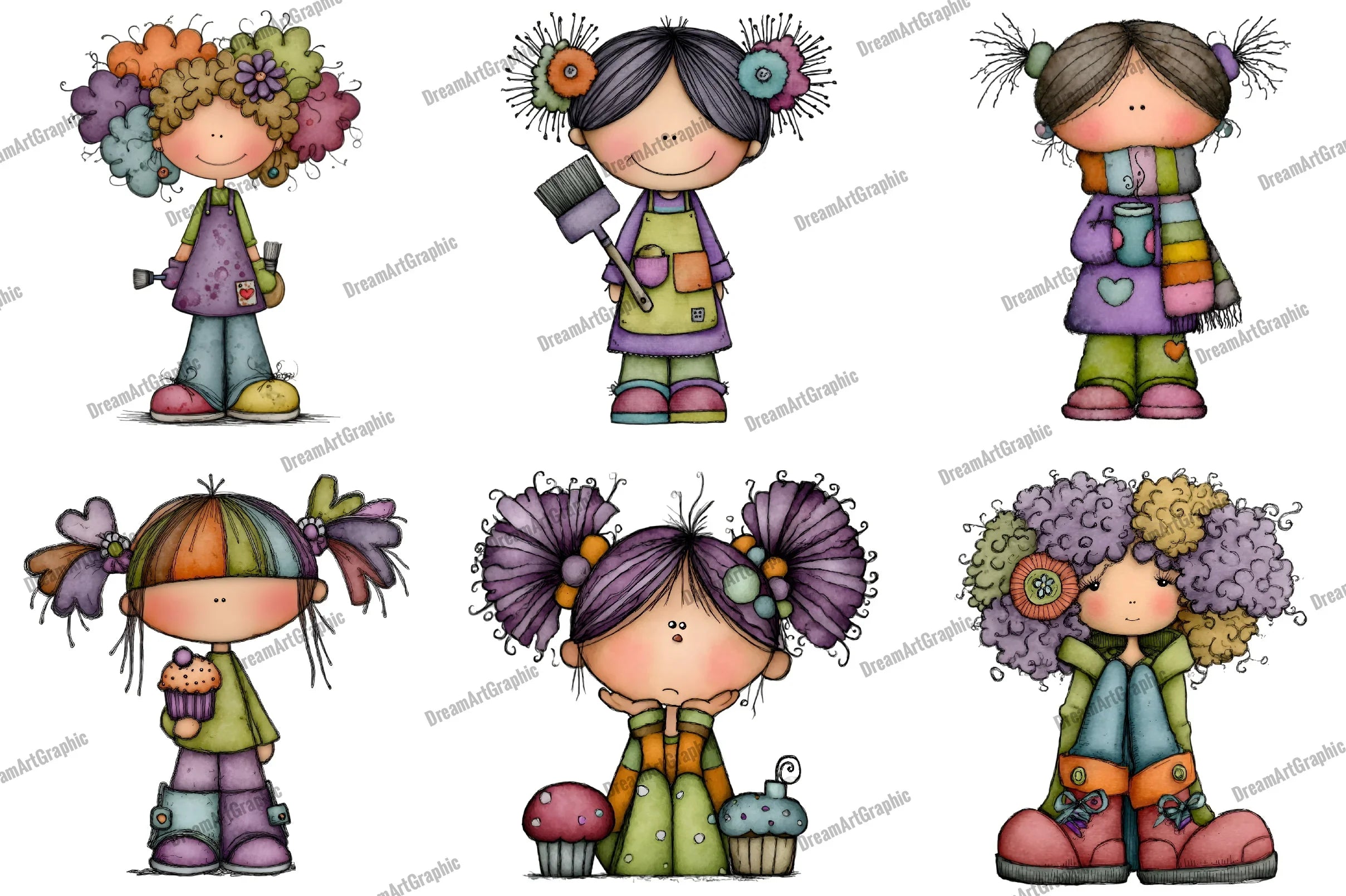 Whimsical Funny Quirky Girl Clipart Bundle - CraftNest - Digital Crafting and Art