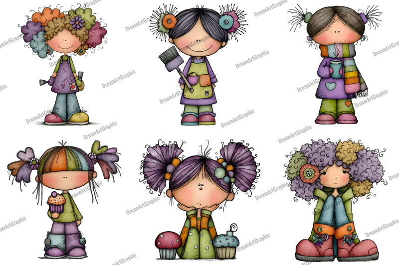 Whimsical Funny Quirky Girl Clipart Bundle - CraftNest - Digital Crafting and Art