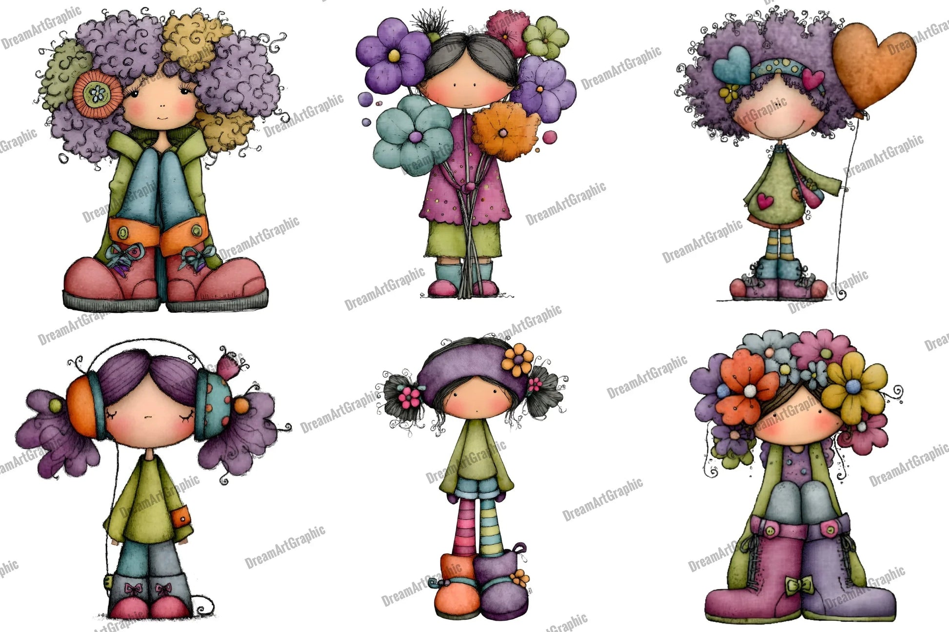 Whimsical Funny Quirky Girl Clipart Bundle - CraftNest - Digital Crafting and Art