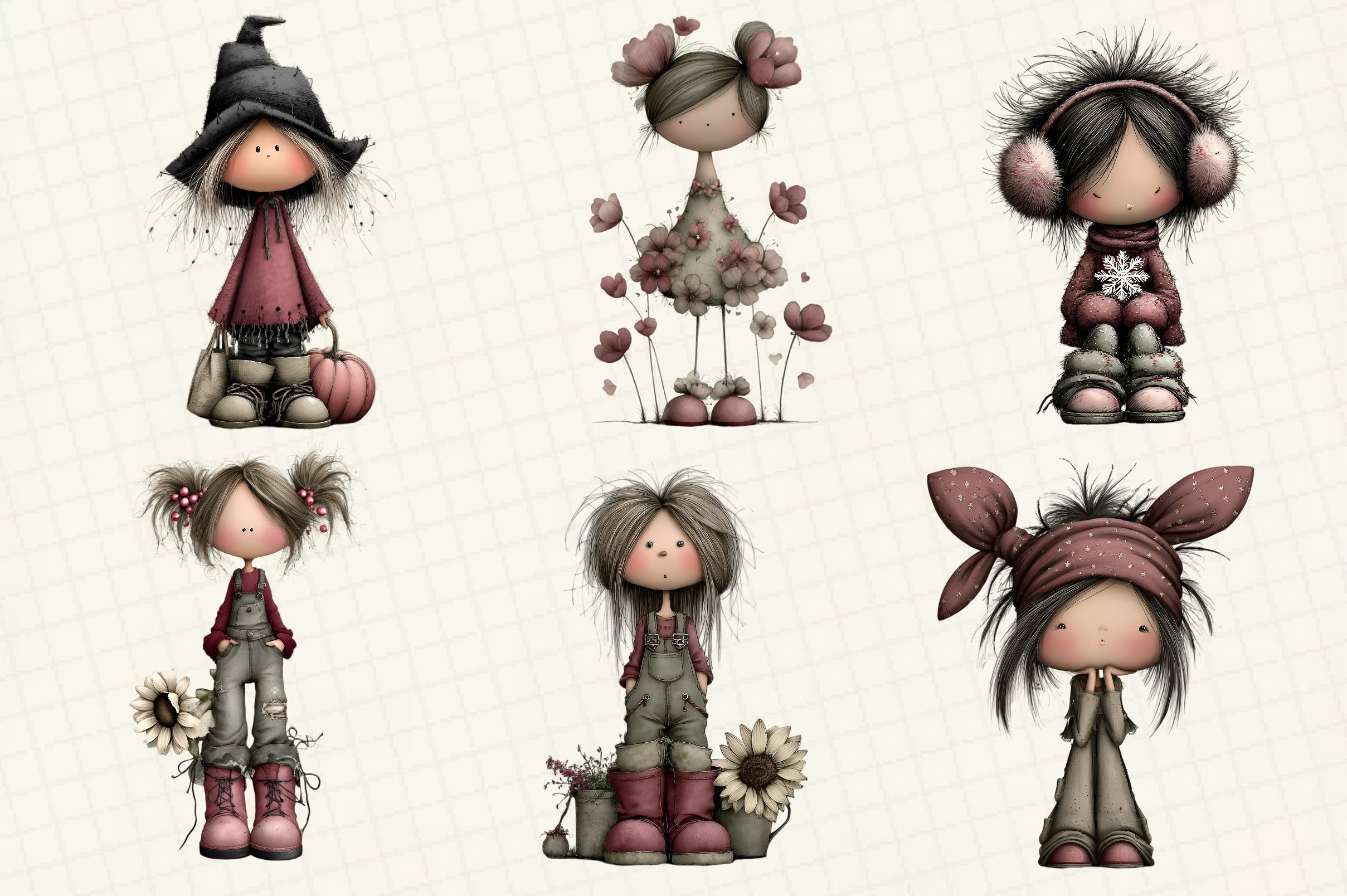Whimsical Girls Clipart Bundle