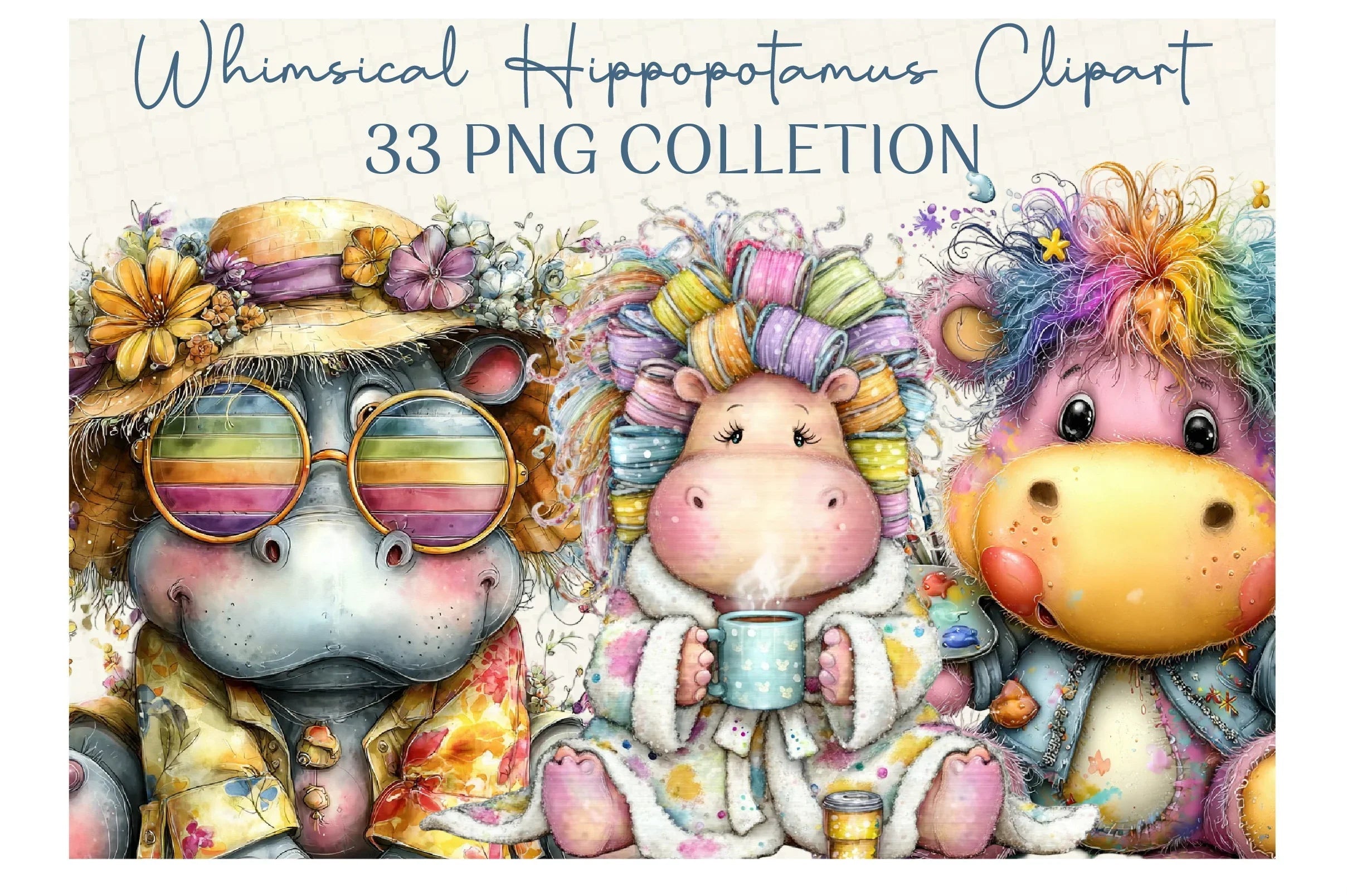 Whimsical Hippopotamus Clipart Bundle - CraftNest - Digital Crafting and Art