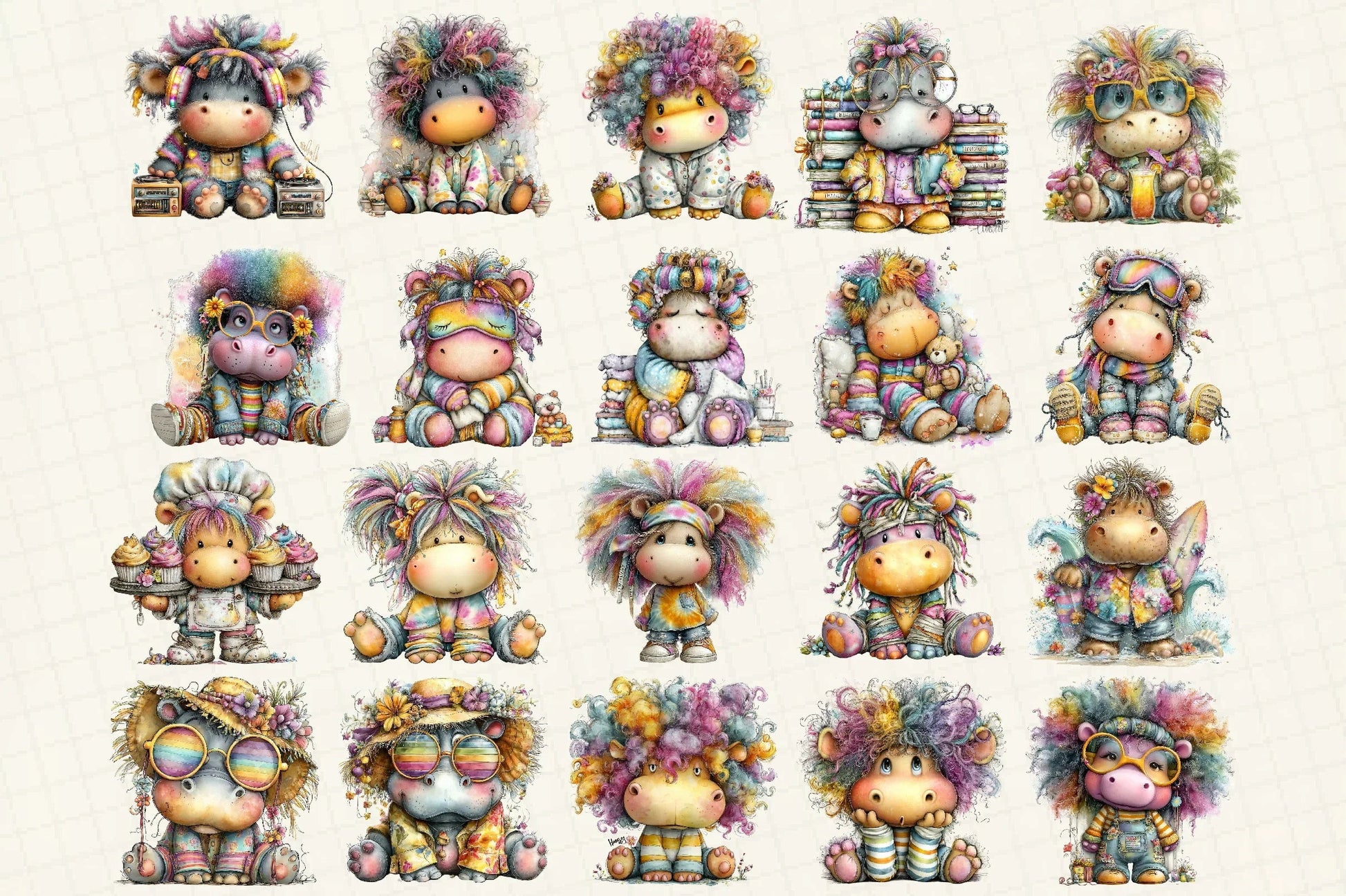 Whimsical Hippopotamus Clipart Bundle - CraftNest - Digital Crafting and Art