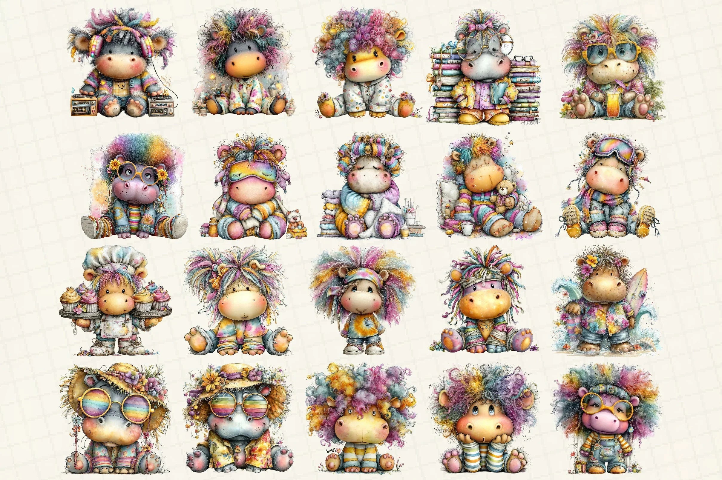 Whimsical Hippopotamus Clipart Bundle - CraftNest - Digital Crafting and Art