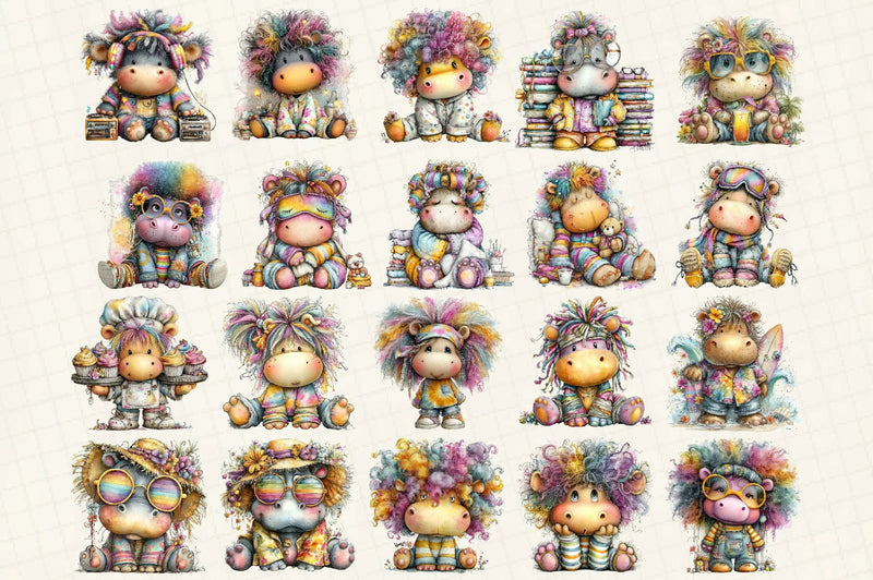 Whimsical Hippopotamus Clipart Bundle - CraftNest - Digital Crafting and Art