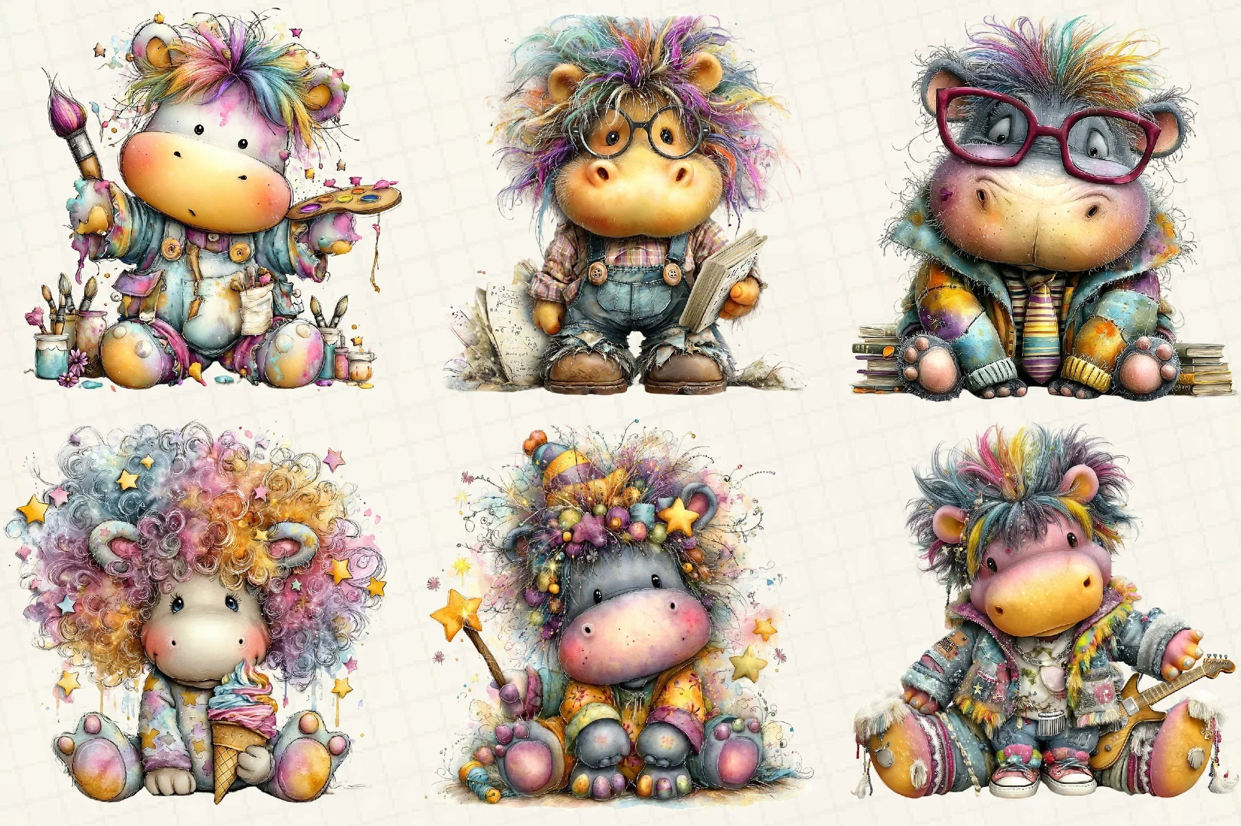 Whimsical Hippopotamus Clipart Bundle - CraftNest - Digital Crafting and Art