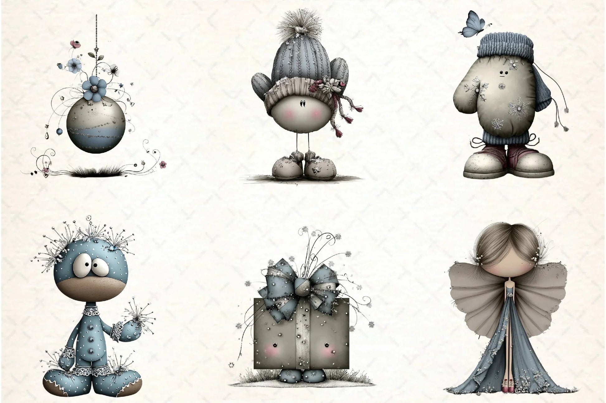 Whimsical Icy Blue Christmas Clipart Bundle - CraftNest - Digital Crafting and Art