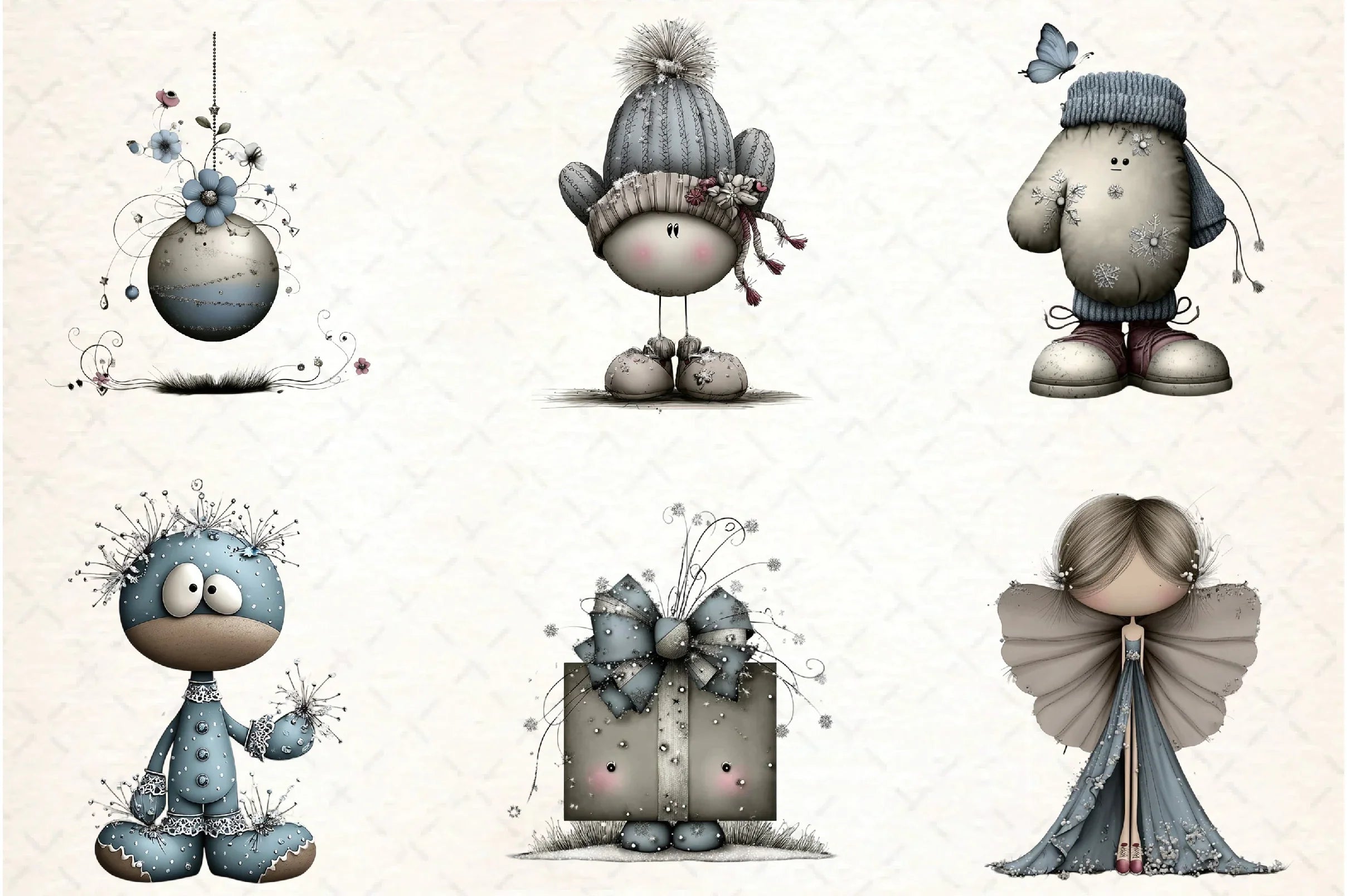 Whimsical Icy Blue Christmas Clipart Bundle - CraftNest - Digital Crafting and Art