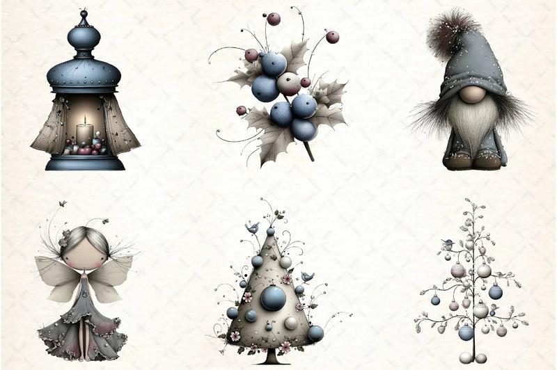 Whimsical Icy Blue Christmas Clipart Bundle - CraftNest - Digital Crafting and Art