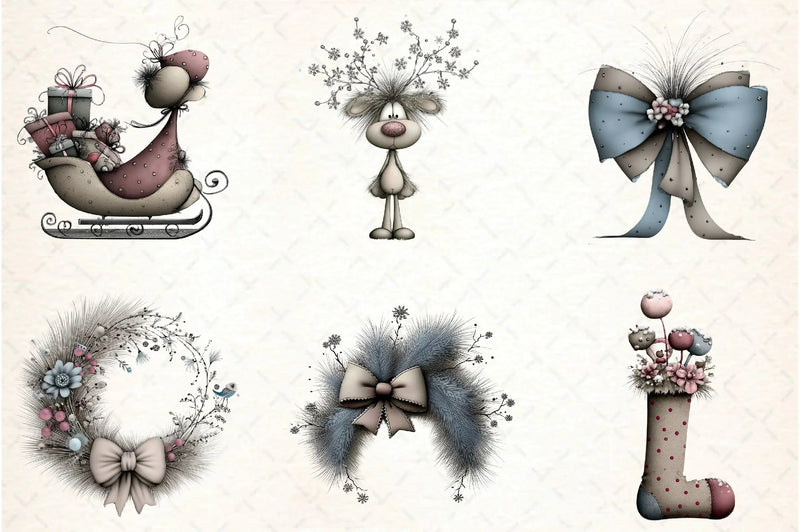 Whimsical Icy Blue Christmas Clipart Bundle - CraftNest - Digital Crafting and Art