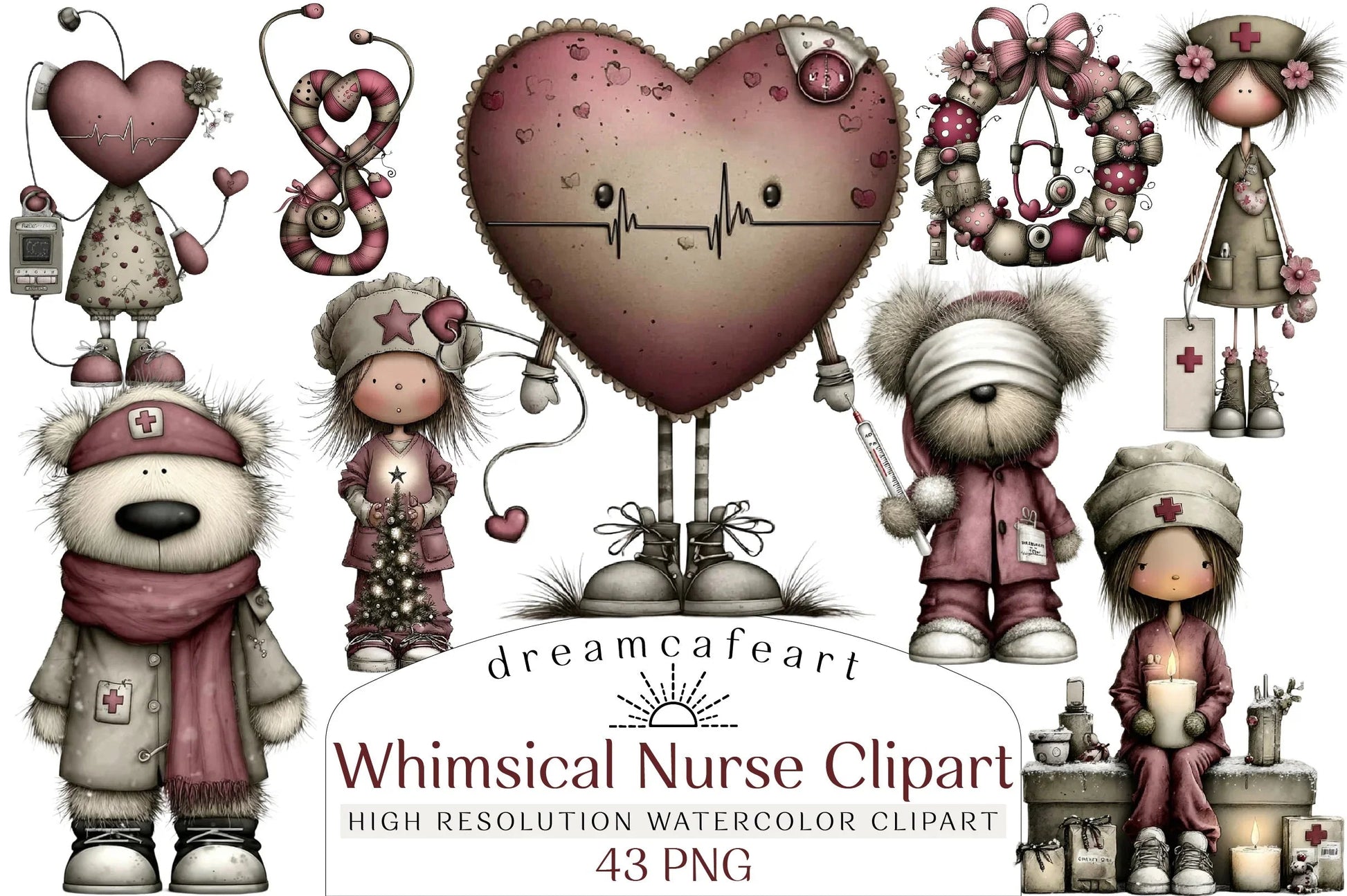 Whimsical Nurse Christmas Clipart Bundle - CraftNest - Digital Crafting and Art