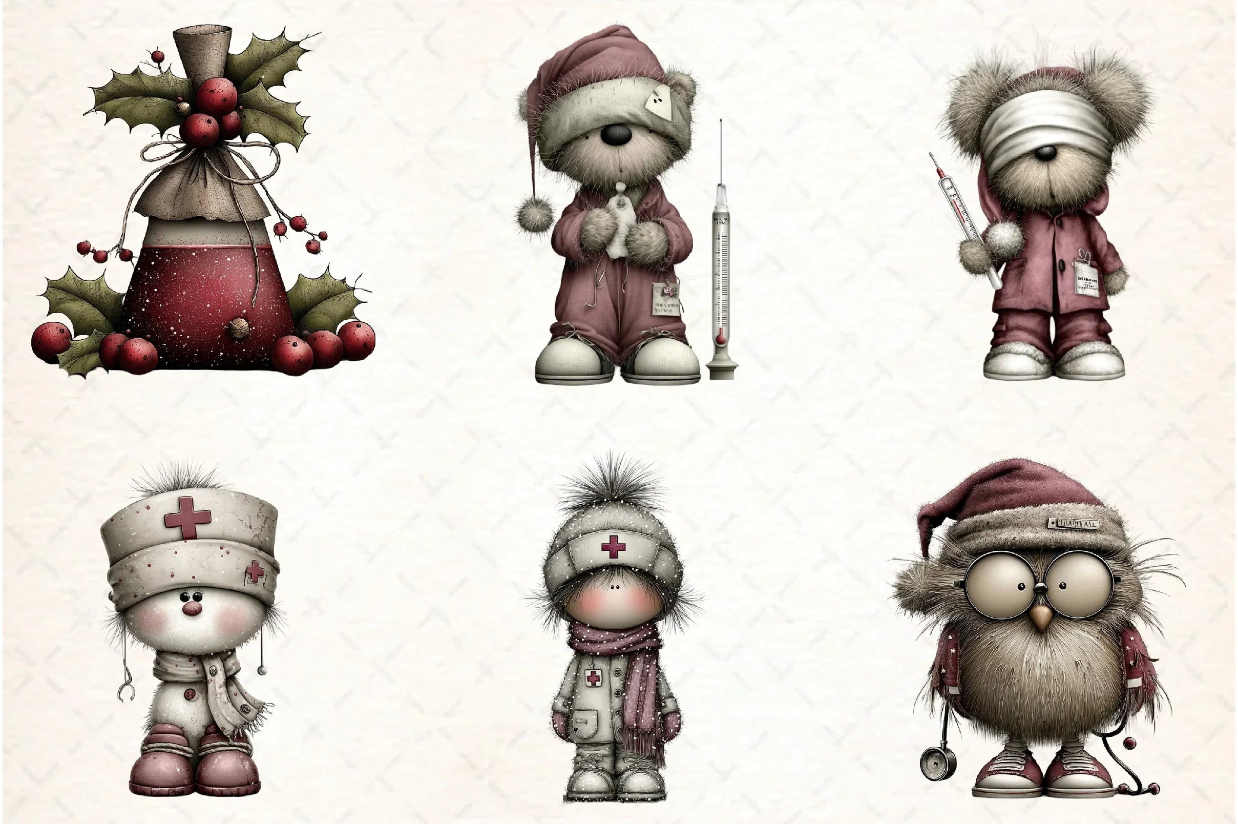 Whimsical Nurse Christmas Clipart Bundle - CraftNest - Digital Crafting and Art