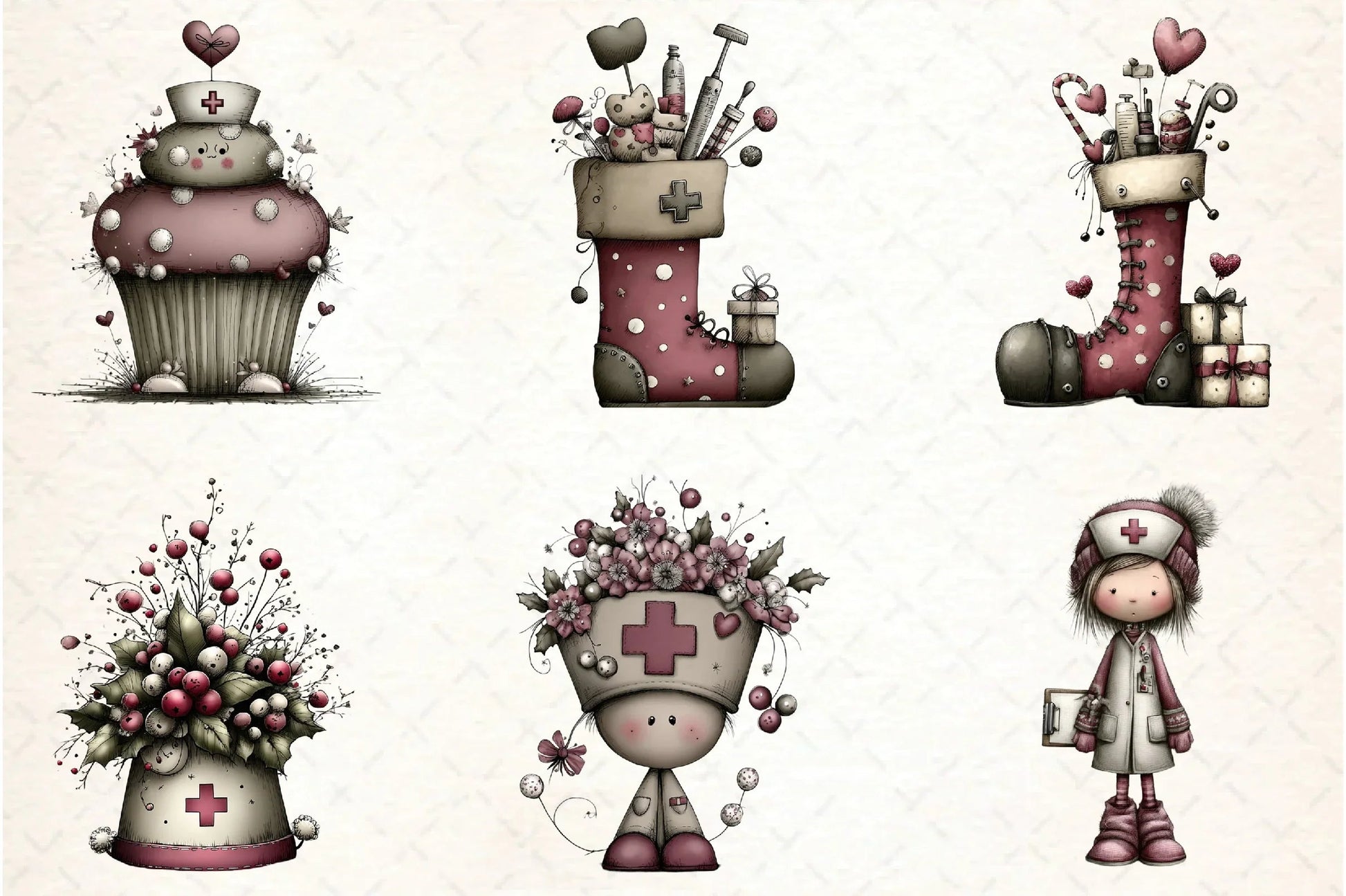 Whimsical Nurse Christmas Clipart Bundle - CraftNest - Digital Crafting and Art
